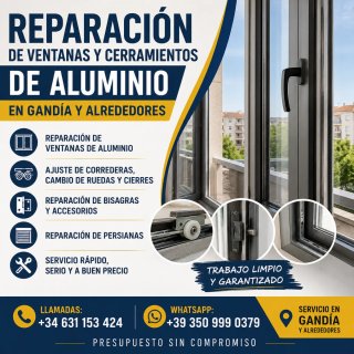 Reparación de ventanas de aluminio en Gandía