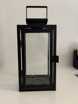 Farol Portavelas Negro Metal y Cristal. Marca H&M