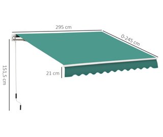 Toldo de pared verde con manivela