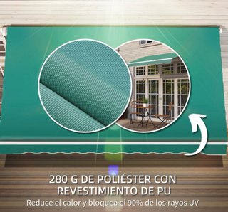 Toldo de pared verde con manivela