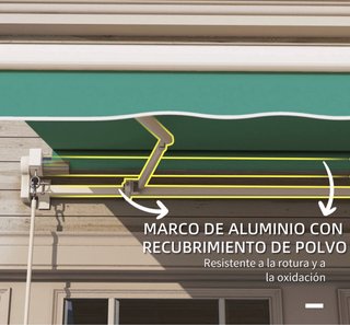 Toldo de pared verde con manivela