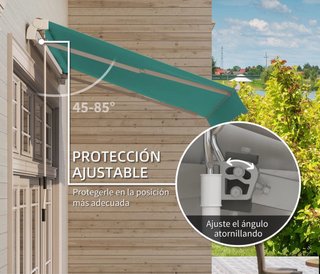 Toldo de pared verde con manivela