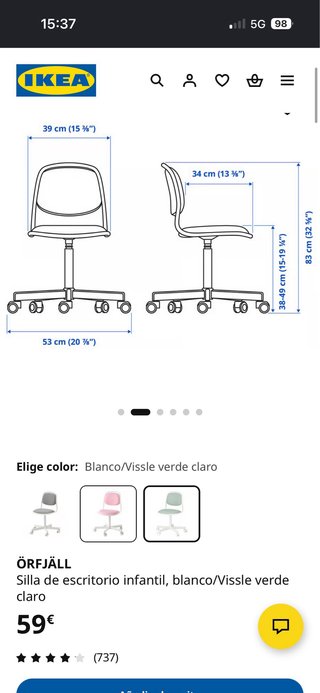 Silla Escritorio Ikea Rosa y Blanca