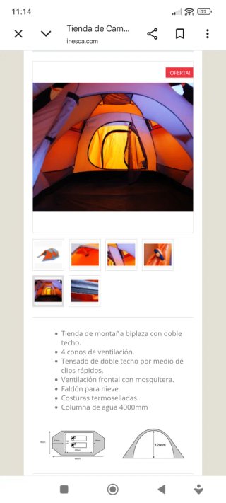 Tienda de campaña 2 personas 4 estaciones