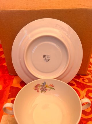 Juego consomé porcelana floral Santa Clara