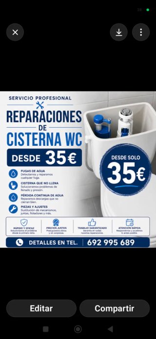 Reparaciones cisternas WC a partir de 35 euros