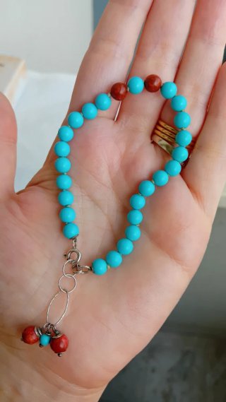 Bracciale argento pallini turchese e corallo