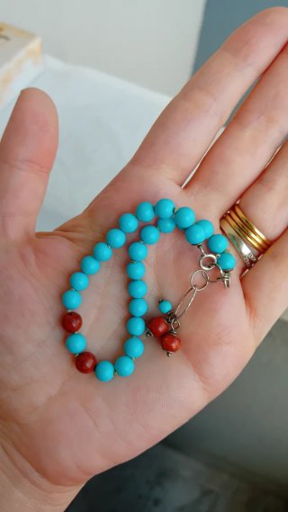 Bracciale argento pallini turchese e corallo
