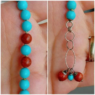 Bracciale argento pallini turchese e corallo
