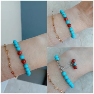 Bracciale argento pallini turchese e corallo