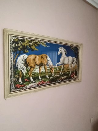 Cuadro Lienzo Caballos Marrón y Blanco
