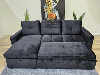Sofá Cama Chaiselongue con Arcón Negro