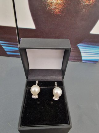 Pendientes Oro Blanco Perlas y Brillantes