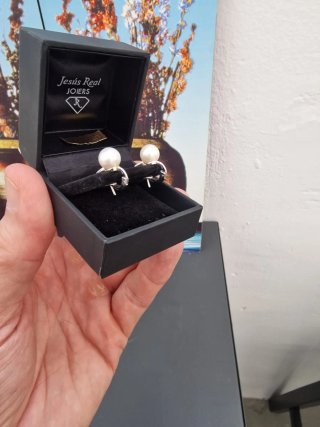 Pendientes Oro Blanco Perlas y Brillantes