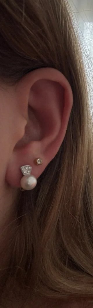 Pendientes Oro Blanco Perlas y Brillantes
