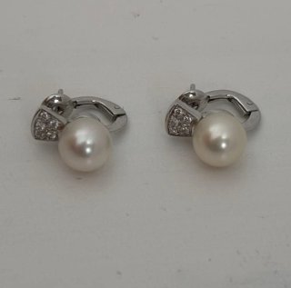 Pendientes Oro Blanco Perlas y Brillantes