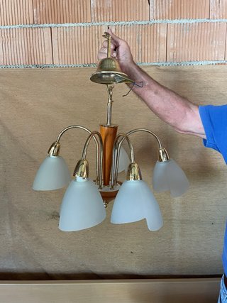 Lámpara Techo Clásica 5 Brazos Madera Dorada