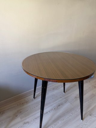 Mesa redonda cristal y madera