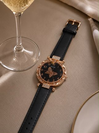 Reloj Inschic Mariposa Negro y Dorado