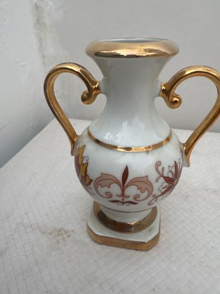 Jarrón Ánfora Porcelana Vintage Blanco y Oro