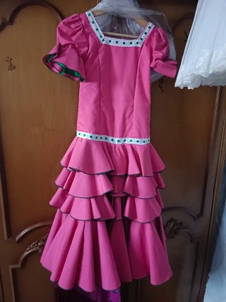 Vestido Flamenca Rosa con Volantes para niña 8/9 a