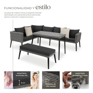 Conjunto de ratán con estructura de aluminiola, gris