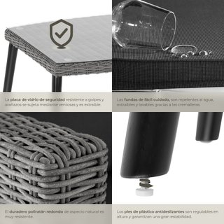 Conjunto de ratán con estructura de aluminiola, gris