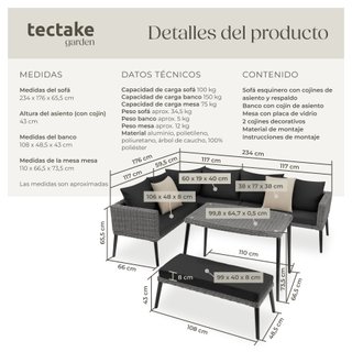 Conjunto de ratán con estructura de aluminiola, gris
