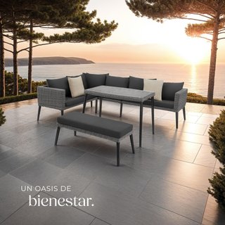 Conjunto de ratán con estructura de aluminiola, gris