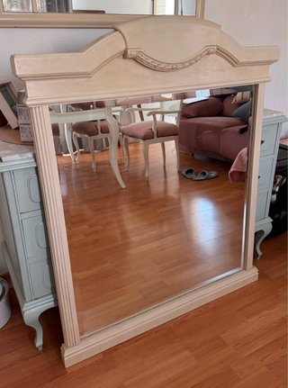Espejo Grande Madera Tallada Vintage Beige