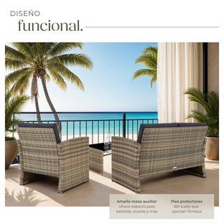 Conjunto de ratán para 4 personas y resistente, natural/gris oscuro