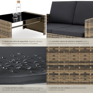 Conjunto de ratán para 4 personas y resistente, natural/gris oscuro