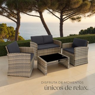Conjunto de ratán para 4 personas y resistente, natural/gris oscuro