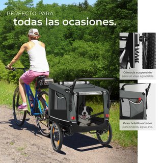 Remolque para perros incluye reflectores, correa y banderita gris