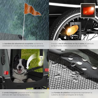 Remolque para perros incluye reflectores, correa y banderita gris