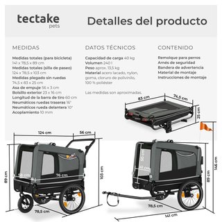 Remolque para perros incluye reflectores, correa y banderita gris