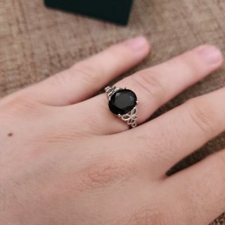 Anillo Plata 925 con Piedra Negra Ovalada