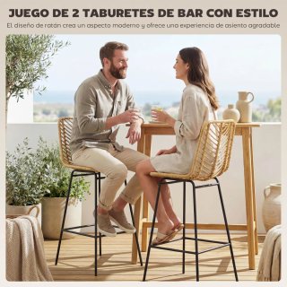 Juego 2 Taburetes Altos Cocina Ratán