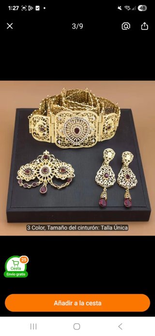 Conjunto Cinturón, Broche y Pendientes Oro y Verde