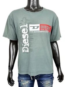 T-Shirt Diesel Uomo XL Verde Salvia Logo Vintage