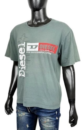 T-Shirt Diesel Uomo XL Verde Salvia Logo Vintage