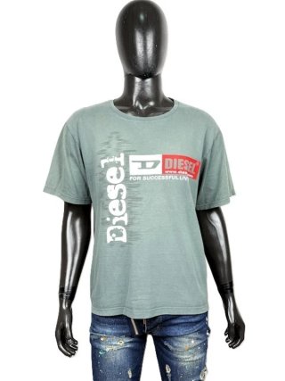 T-Shirt Diesel Uomo XL Verde Salvia Logo Vintage