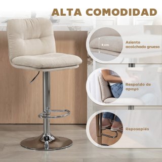 Juego 2 Taburetes Altos Cocina Giratorios Beige