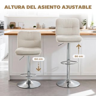Juego 2 Taburetes Altos Cocina Giratorios Beige