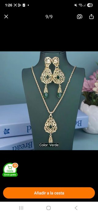 Conjunto collar largo y pendientes boda dorado
