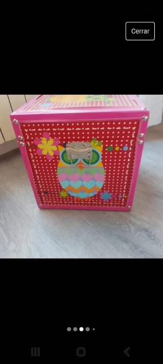 Caja de madera con tapa y búhos