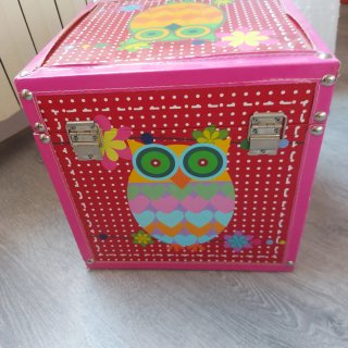 Caja de madera con tapa y búhos