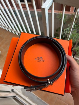 Cinturón Hermes Azul con Hebilla H Plateada