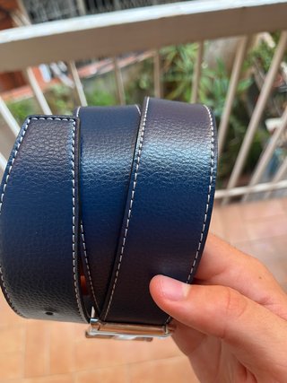 Cinturón Hermes Azul con Hebilla H Plateada