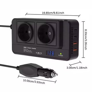 Inversor Coche 200W 4 Puertos USB Nuevo